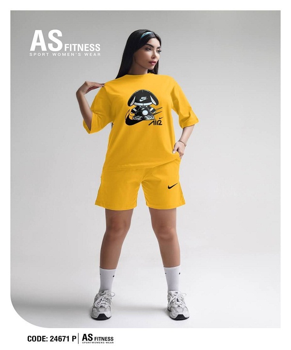 ست تیشرت و شلوارک زنانه مدل nike Air رنگ زرد ست تیشرت و شلوارک زنانه مدل nike Air رنگ زرد